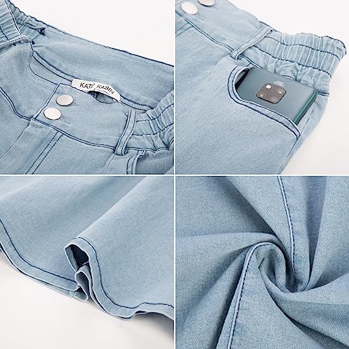 Womens High Waist Skirt Midi Jean Skirt Knee Length(S,Denim Light Blue)