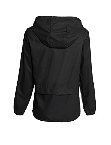 Avoogue Lightweight Raincoat Women's Waterproof Windbreaker Packable Outdoor Hooded Fall Rain Jacket Biking Coats Black M