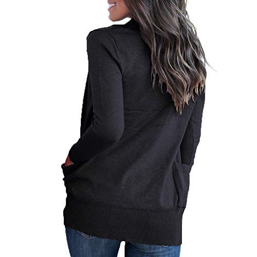 VOIANLIMO Women Open Front Casual Long Sleeve Knit Soft Classic Black Cardigan Sweater with Pocket M Size