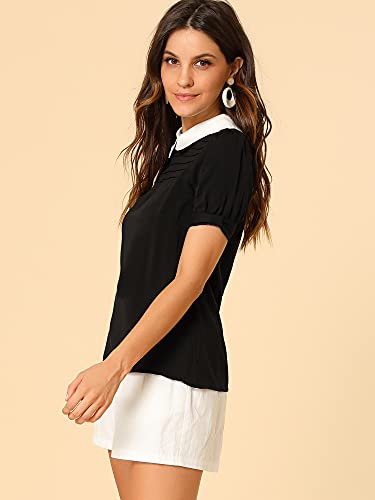 Allegra K Women's Vintage Peter Pan Collar Contrast Puff Short Sleeve Blouse Top X-Large Black