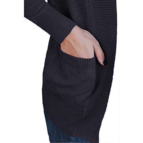 VOIANLIMO Women Open Front Casual Long Sleeve Knit Soft Classic Black Cardigan Sweater with Pocket M Size