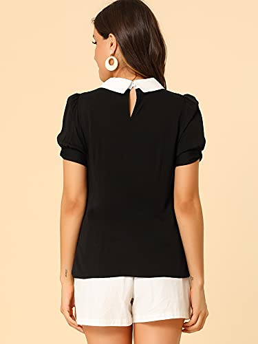 Allegra K Women's Vintage Peter Pan Collar Contrast Puff Short Sleeve Blouse Top X-Large Black
