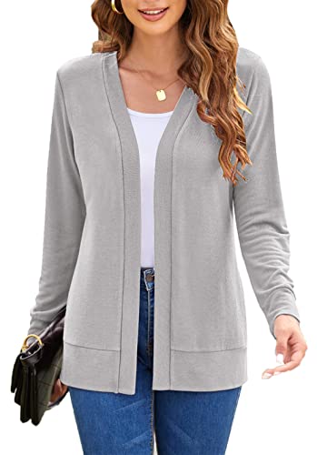 Hount Women's Open Front Cardigan Long Sleeve Basic Loose Fit Comfy Dressy Cardigan Sweaters (Large, Gray)