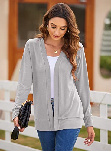 Hount Women's Open Front Cardigan Long Sleeve Basic Loose Fit Comfy Dressy Cardigan Sweaters (Large, Gray)