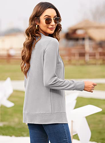 Hount Women's Open Front Cardigan Long Sleeve Basic Loose Fit Comfy Dressy Cardigan Sweaters (Large, Gray)