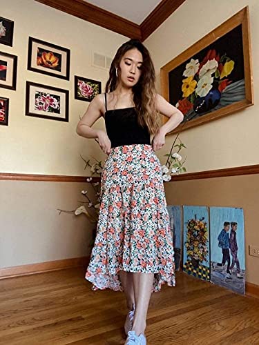 PRETTYGARDEN Women’s Bohemian Tie Dye Print Long Skirts Button Down High Waist Split A-Line Maxi Skirt (Floral Black, Small)
