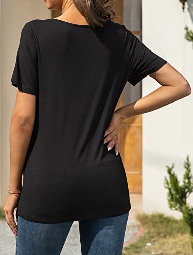 AYIFU Womens 2023 Summer Tops Short Sleeve Shirts Asymmetric Neck Casual Tunic Color Block Blouses (3-Wine Red, XL)