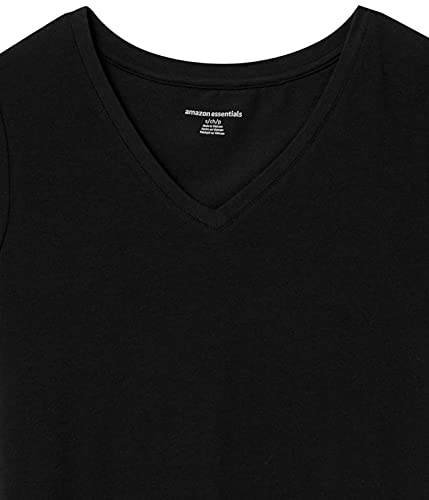 Amazon Essentials Women's Classic-Fit Short-Sleeve V-Neck T-Shirt, Pack of 2, Black/White, Medium