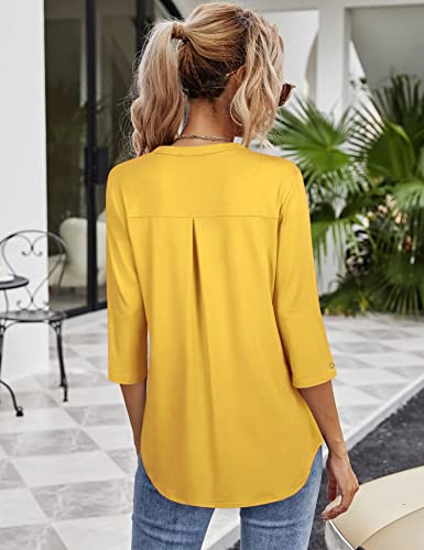 VALOLIA Womens Tops Dressy Casual, Womens Blouses and Tops Dressy 3/4 Sleeve Tunic Tops V Neck Business Casual Tops for Womens Summer Fashion 2023 Tops Yellow Shirts For Women Ginger Large