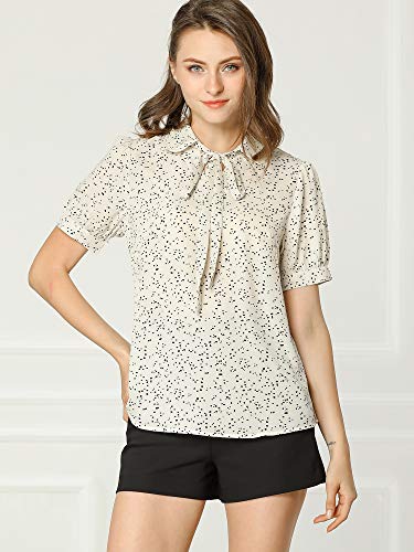 Allegra K Women's Retro Dots Blouses Bow Tie Peter Pan Collar Chiffon Blouse Large Cream White