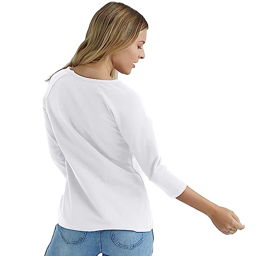 Hanes Women's Stretch Cotton Raglan Sleeve Tee, White, Small