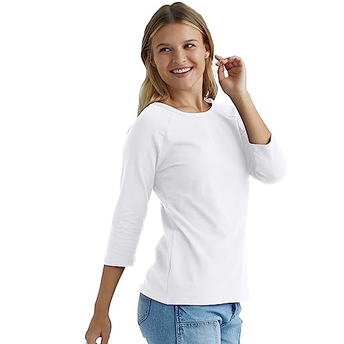 Hanes Women's Stretch Cotton Raglan Sleeve Tee, White, Small