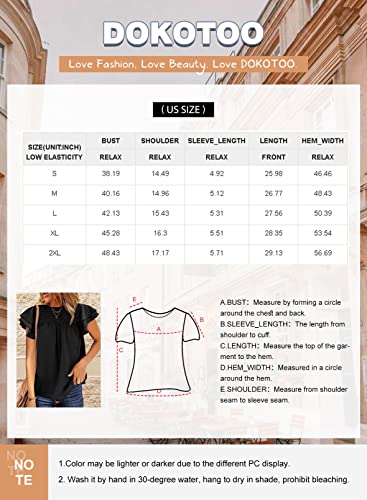 Dokotoo Womens Stylish Spring Front Smocked Ruffle Crewneck Short Sleeve Pom Pom Shirts Soft Cute Solid Basic Swiss Dot Chiffon Blouses Tops with Back Self Tie Red Medium