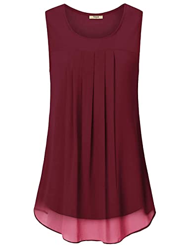 Timeson Womens Summer Tunic Tops,Sleeveless Chiffon Work Blouses for Women for Leggings Ladies Loose Fit Cute Tanks Tops Layers Casual Tunics Shirts Business Work Office Wear Camisoles Wine Small