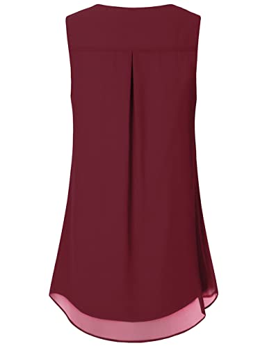 Timeson Womens Summer Tunic Tops,Sleeveless Chiffon Work Blouses for Women for Leggings Ladies Loose Fit Cute Tanks Tops Layers Casual Tunics Shirts Business Work Office Wear Camisoles Wine Small
