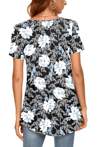 CATHY Women's 2023 Summer Short Sleeve Tunic Top Hide Belly Shirts Loose Comfy Blouse for Leggings,XL,White Lily