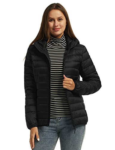 Wantdo Women's Ultra Light Down Jacket Winter Packable Warm Coat Black Medium