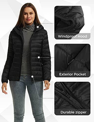 Wantdo Women's Ultra Light Down Jacket Winter Packable Warm Coat Black Medium