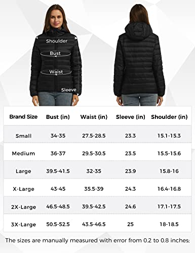 Wantdo Women's Ultra Light Down Jacket Winter Packable Warm Coat Black Medium
