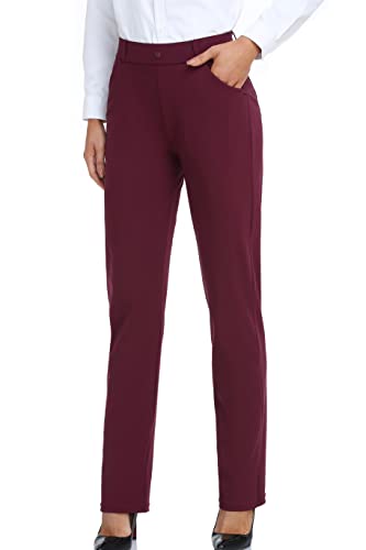 Oalka Women's Straight Leg Yoga Pants Burgundy XXL