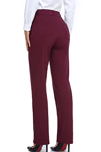 Oalka Women's Straight Leg Yoga Pants Burgundy XXL