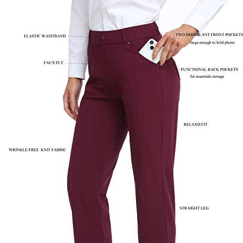 Oalka Women's Straight Leg Yoga Pants Burgundy XXL