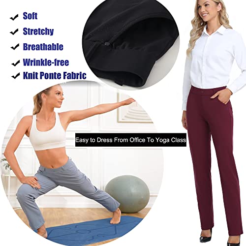 Oalka Women's Straight Leg Yoga Pants Burgundy XXL