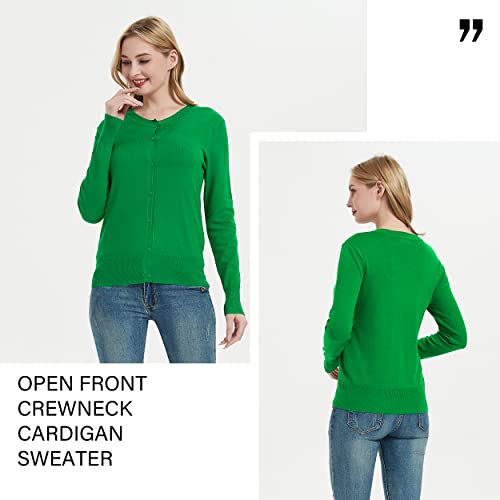 Women's Crew Neck Button Down Long Sleeve Cardigan Sweater Green