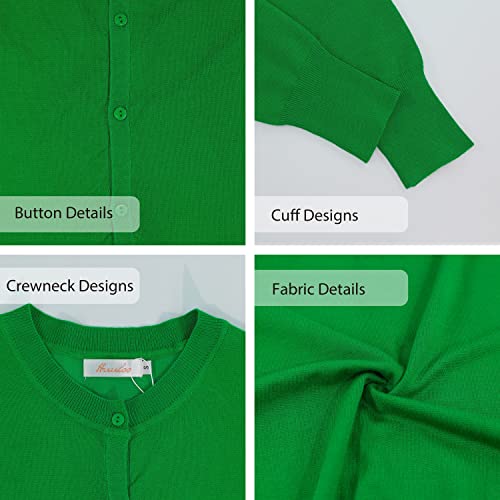 Women's Crew Neck Button Down Long Sleeve Cardigan Sweater Green