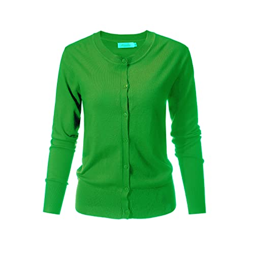 Women's Crew Neck Button Down Long Sleeve Cardigan Sweater Green