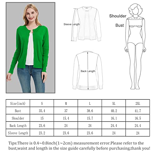 Women's Crew Neck Button Down Long Sleeve Cardigan Sweater Green