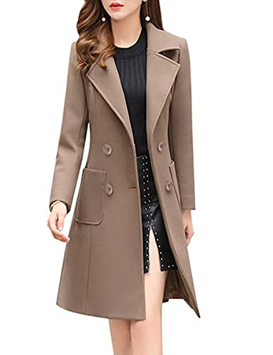 Bankeng Women Winter Wool Blend Camel Mid-Long Coat Notch Double-Breasted Lapel Jacket Outwear (Camel,M)