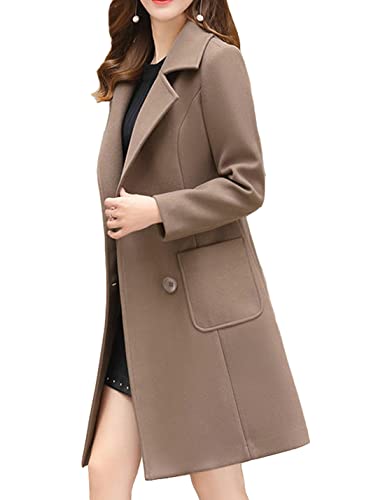 Bankeng Women Winter Wool Blend Camel Mid-Long Coat Notch Double-Breasted Lapel Jacket Outwear (Camel,M)