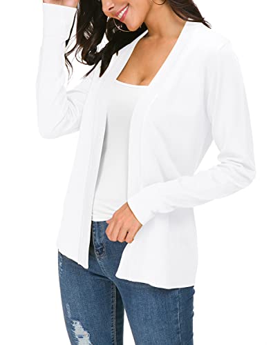 Urban CoCo Women's Long Sleeve Open Front Knit Cardigan Sweater (M, White)