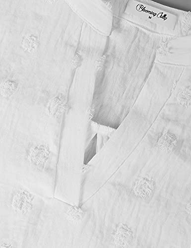 Blooming Jelly Womens White Chiffon Blouses Short Sleeve V Neck Shirts Summer Casual Polka Dot Tops (L,White)