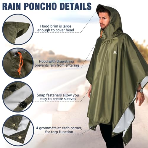 Anyoo Waterproof Rain Poncho Lightweight Reusable Hiking Hooded Coat Jacket for Outdoor Activities