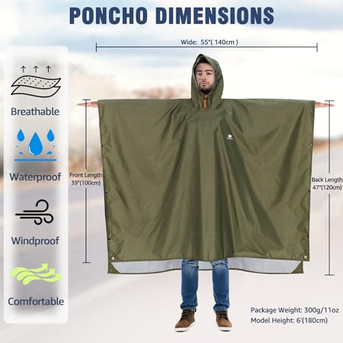 Anyoo Waterproof Rain Poncho Lightweight Reusable Hiking Hooded Coat Jacket for Outdoor Activities