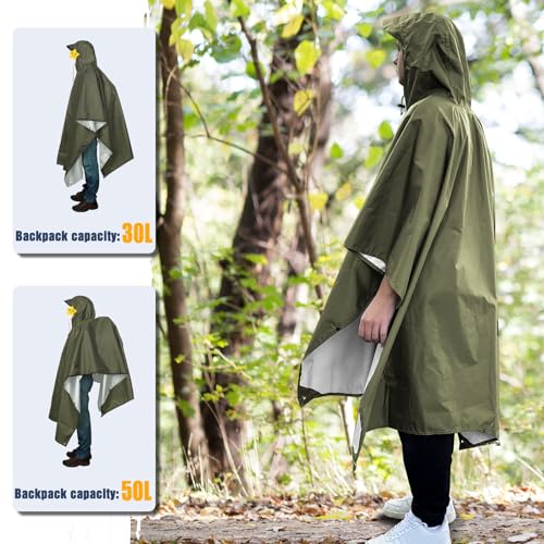 Anyoo Waterproof Rain Poncho Lightweight Reusable Hiking Hooded Coat Jacket for Outdoor Activities