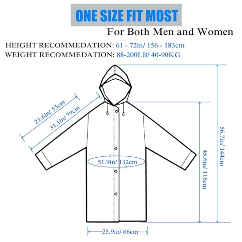 HLKZONE Raincoat, [2 Pack] Portable EVA Rain Coats Reusable Rain Poncho with Hood and Elastic Cuff Sleeves