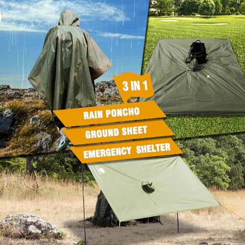 Anyoo Waterproof Rain Poncho Lightweight Reusable Hiking Hooded Coat Jacket for Outdoor Activities