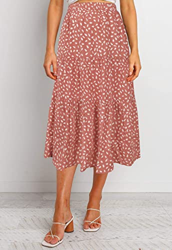 MEROKEETY Women's Boho Leopard Print Skirt Pleated A-Line Swing Midi Skirts DarkPink Medium