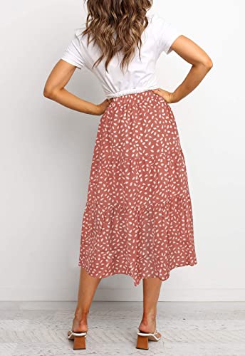 MEROKEETY Women's Boho Leopard Print Skirt Pleated A-Line Swing Midi Skirts DarkPink Medium