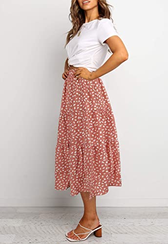 MEROKEETY Women's Boho Leopard Print Skirt Pleated A-Line Swing Midi Skirts DarkPink Medium