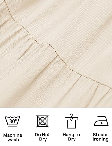 ZESICA Women's 2023 Casual Long Sleeve Crew Neck High Waist Smocked Flowy Tiered Midi Dress,Beige,Large