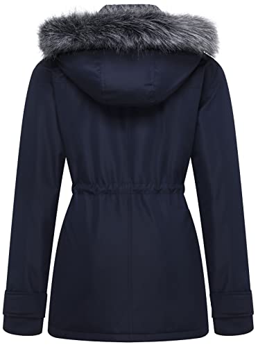 GGleaf Women's Quilted Winter Coat Warm Puffer Jacket Thicken Parka with Removable Hood Navy X-Large