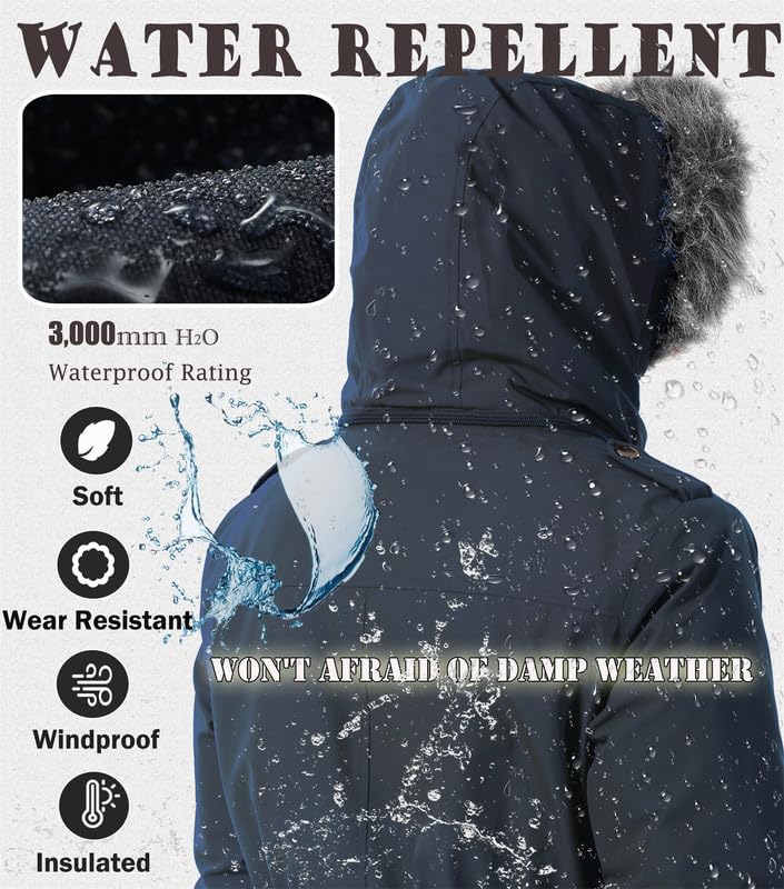 GGleaf Women's Quilted Winter Coat Warm Puffer Jacket Thicken Parka with Removable Hood Navy X-Large