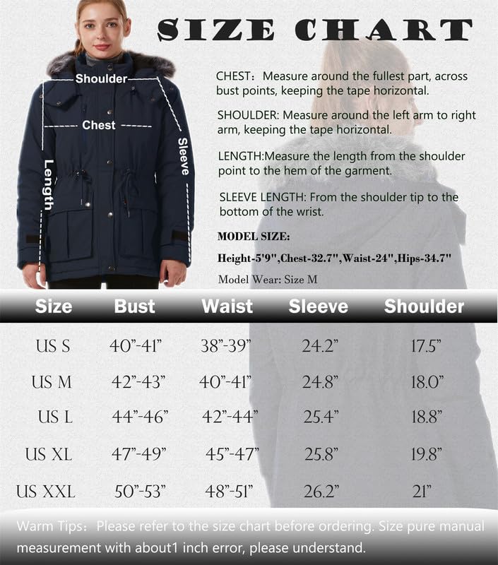 GGleaf Women's Quilted Winter Coat Warm Puffer Jacket Thicken Parka with Removable Hood Navy X-Large