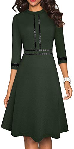 HOMEYEE Women's Chic Crew Neck Party Homecoming Aline Dress A135 (12,Army Green)