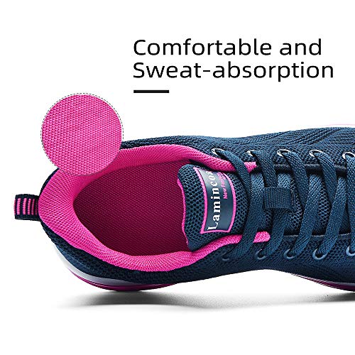 Lamincoa Women's Air Athletic Running Shoes Lightweight Breathable Fashion Sneakers Gym Training Shoes Tennis Casual Sneaker Blue-Rose 9