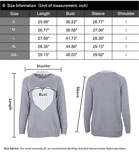 shermie Womens Pullover Sweaters Long Sleeve Crewneck Cute Heart Knitted Sweaters Grey, Medium